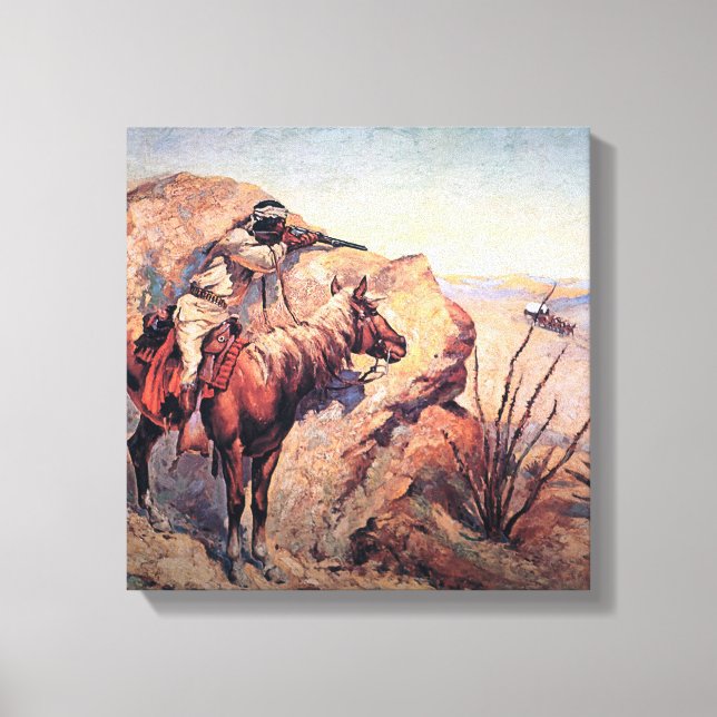 Impressão Em Tela Frederic Remington Western Art "Apache Ambush" (Frente)