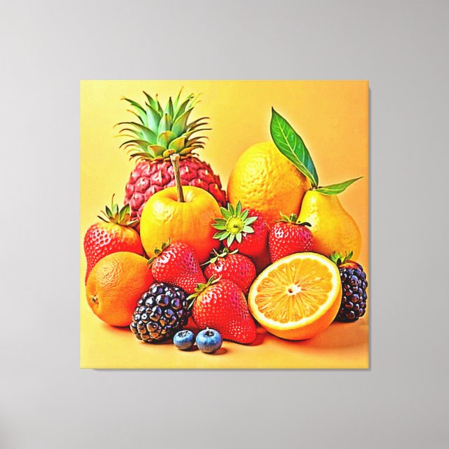 Impressão Em Tela Fresh Bounty: Vibrant Fruit Harvest Design  (Frente)