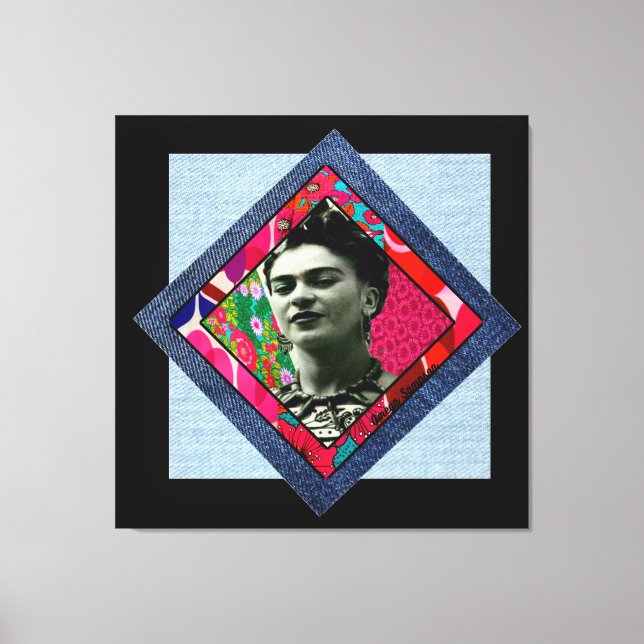 Impressão Em Tela Frida Kahlo Retro Pink Denim (Frente)