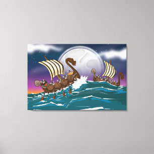 Impressão Em Tela Frota de invasão viking de desenho animado