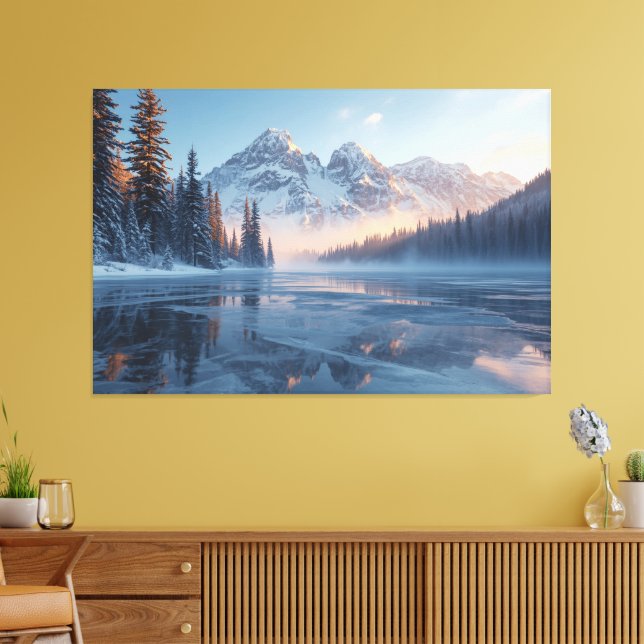 Impressão Em Tela Frozen Serenity – Majestic Winter Lake Landscape (Insitu(Sala de estar))