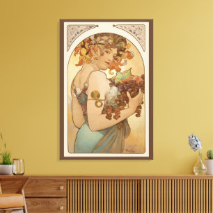 Impressão Em Tela Fruta de Alphonse Mucha, Arte Novo Vintage