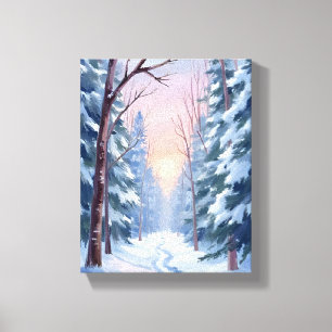Impressão Em Tela Fuga Nevosa   Pintura em Aquarela da Floresta de I