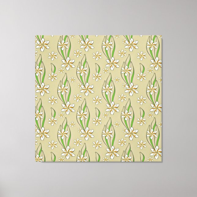 Impressão Em Tela Fundo branco monograma floral bege (Frente)