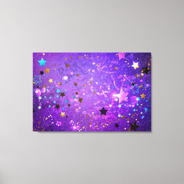 Impressão Em Tela Fundo de folhas roxas com estrelas (Frente)