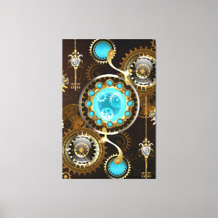 Impressão Em Tela Fundo Rusty Steampunk com Lentes Turquesa