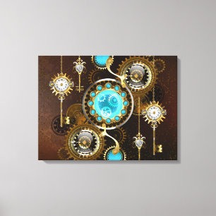 Impressão Em Tela Fundo Rusty Steampunk com Lentes Turquesa