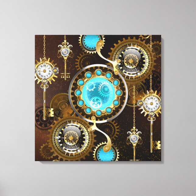 Impressão Em Tela Fundo Rusty Steampunk com Lentes Turquesa (Frente)