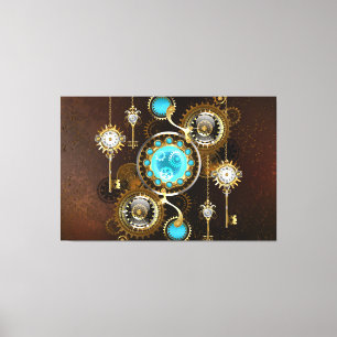 Impressão Em Tela Fundo Rusty Steampunk com Lentes Turquesa