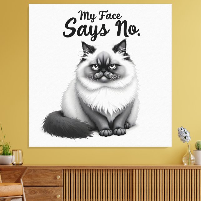 Impressão Em Tela Funny Cat Face Illustration – Minimal Cute Cat Art (Insitu(Sala de estar))
