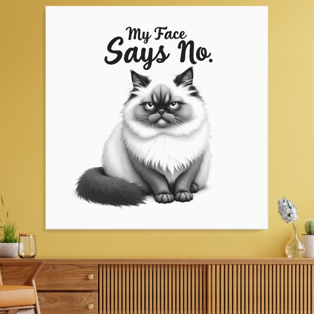 Impressão Em Tela Funny Cat Face Illustration – Minimal Cute Cat Art (Insitu(Sala de estar))