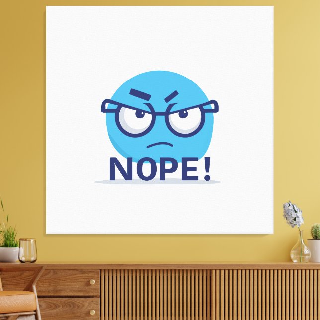 Impressão Em Tela Funny Nope Emoji – Blue Angry Face with Glasses (Insitu(Sala de estar))