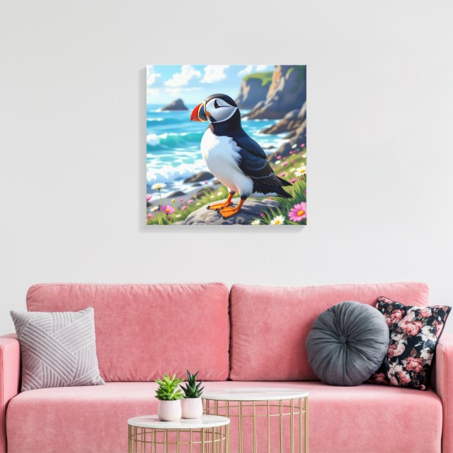 Impressão Em Tela Funny Pun | Happy Birthday Puffin (Insitu(Sala de estar))
