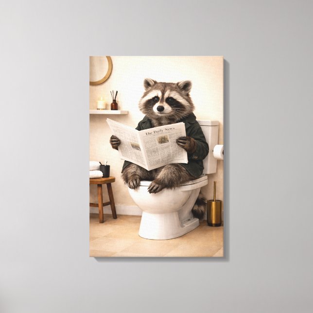 Impressão Em Tela Funny Raccoon Reading Newspaper Bathroom Humor (Frente)