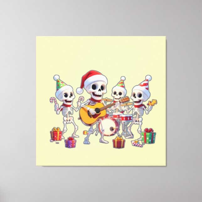 Impressão Em Tela Funny Skeleton Band Christmas & New Year – 3D Cart (Frente)
