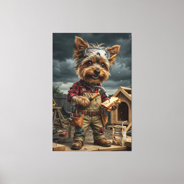 Impressão Em Tela Funny Yorkie Construction Worker Poster – Playful  (Frente)