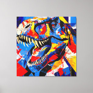 Impressão Em Tela Fusão do Dinossauro T-rex Retro Selvagem