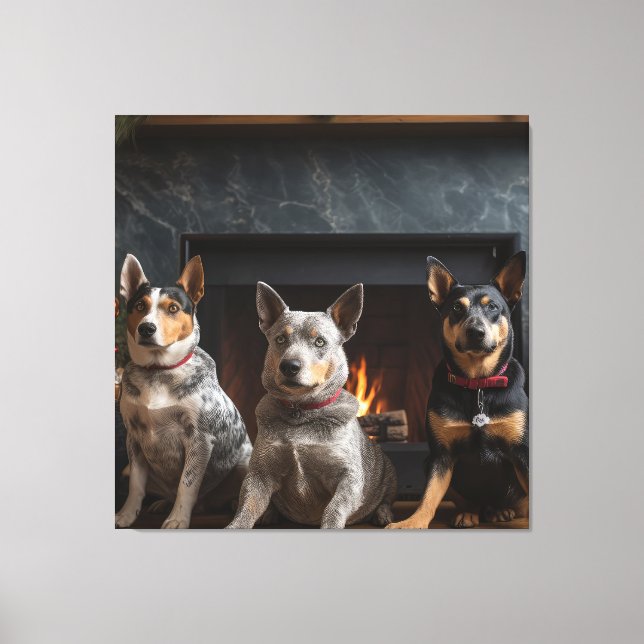 Impressão Em Tela Gado australiano no Natal da Lareira (Frente)