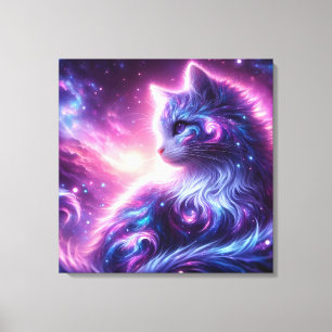 Impressão Em Tela Galáxia Cósmica Felina Mística Celestial