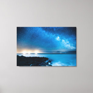 Impressão Em Tela Galáxia da Via Láctea sobre barcos de pesca