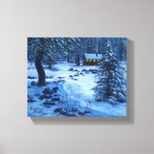 Impressão Em Tela Galeria "Cozy Cabin in in in in the Snow" Envolvid