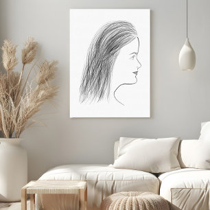 Impressão Em Tela Galeria de Parede com Perfil de Mulher Preto e Bra