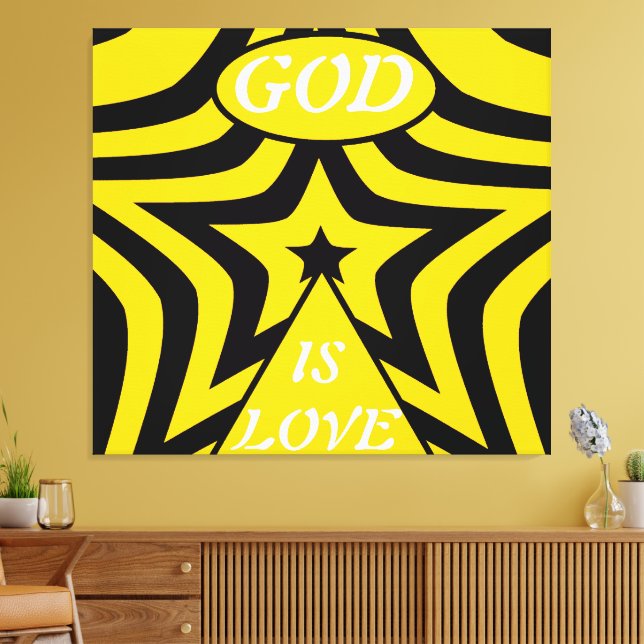 Impressão Em Tela Gallery-Wrapped Canvas: Cyber Yellow & Black Star  (Insitu(Sala de estar))