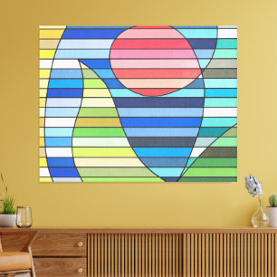 Impressão Em Tela Gamas Geométricas com Círculo Vermelho e Curvas Ve