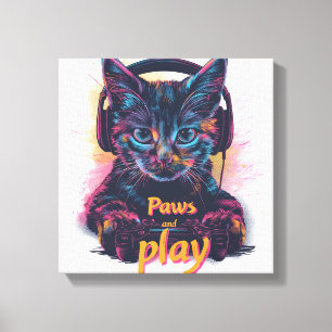 Impressão Em Tela Gamer Cat Level Up