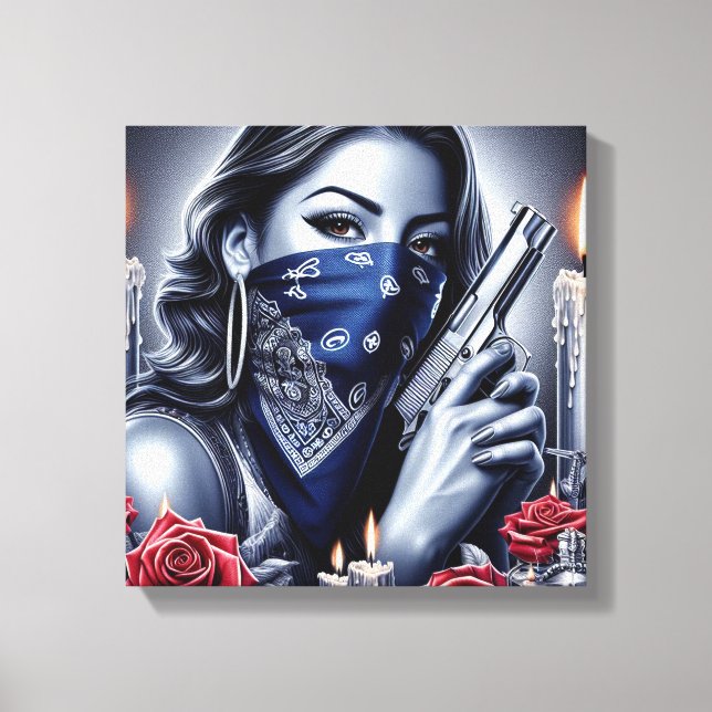 Impressão Em Tela Gangster Girl Hip Hop chicano art Design (Frente)