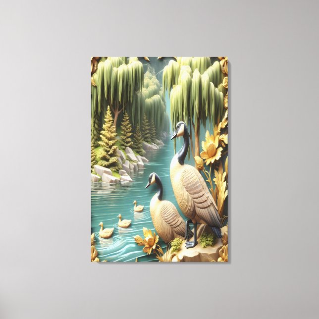 Impressão Em Tela Gansos do Canadá em meio aos chorões 24x36 (Frente)