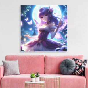 Impressão Em Tela Garota Anime Asa de Borboleta Violeta Fada da Lua