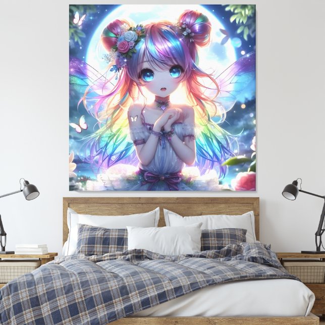Impressão Em Tela Garota anime Cabelo Arco-Íris Cantando Fada de Lua (Insitu(Quarto))