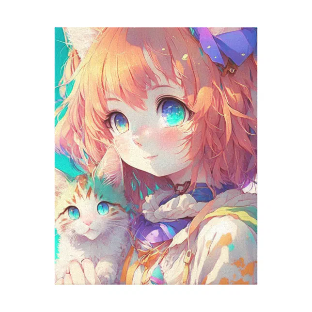 Ilustração de estilo anime menina amante de gato