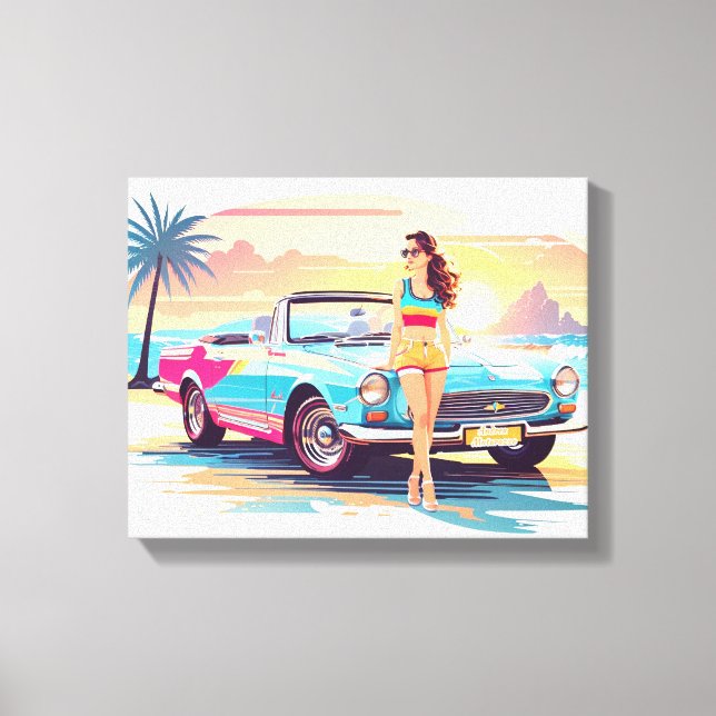 Impressão Em Tela Garota com carro e natureza dos sonhos (Frente)