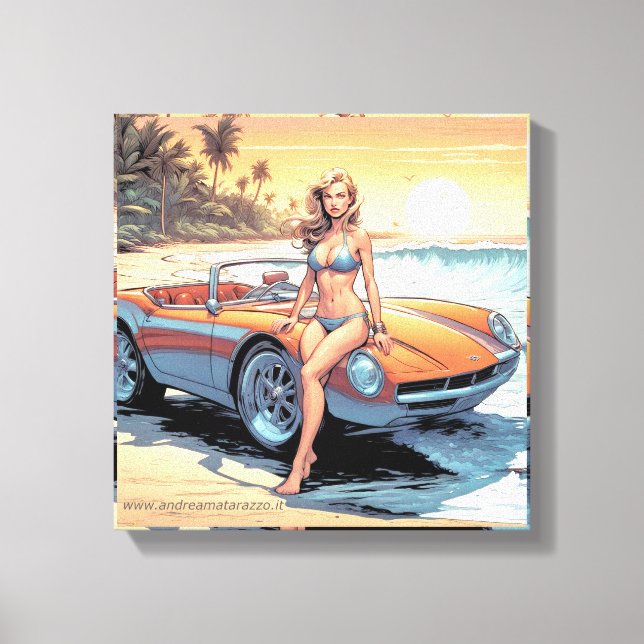 Impressão Em Tela Garota com carro esportivo (Frente)