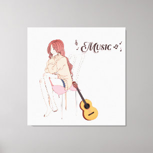 Impressão Em Tela Garota de Anime Sentada com Notas Musicais–Estétic