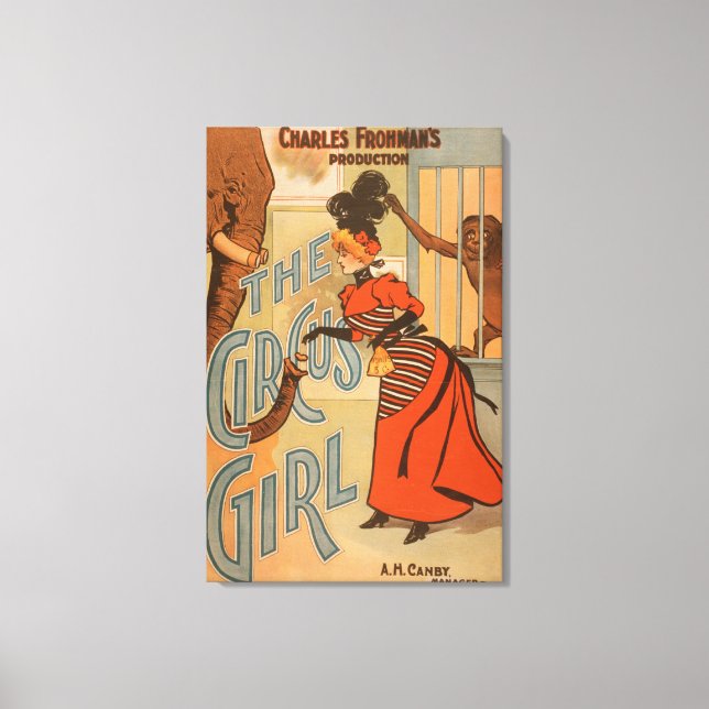 Impressão Em Tela Garota do Circo - Alimentando Elefante e Macaco (Frente)