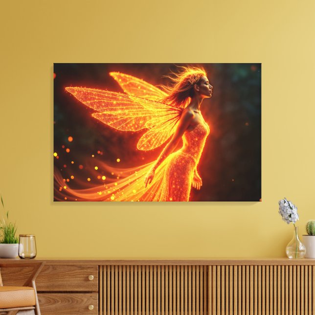 Impressão Em Tela Garota fada vermelha asas brilhantes bonitinhas ne (Insitu(Sala de estar))