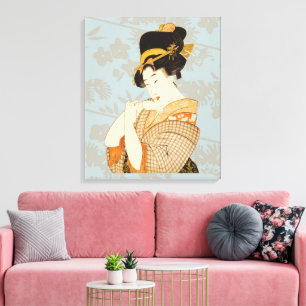 Impressão Em Tela Garota Geisha Japonesa Antiga Empregada em Kimono