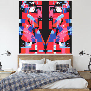 Impressão Em Tela Garota Japonesa Abstrato moderna - Kimono Geométri