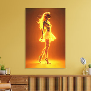 Impressão Em Tela Garota neon ouro em elegância brilhante