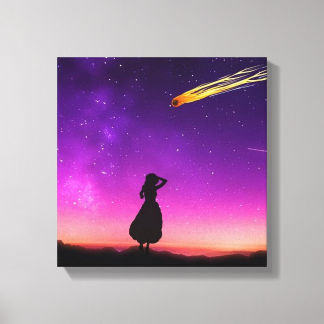 Impressão Em Tela Garota Silhueta Vê Acidente Meteoro Na Terra (Frente)