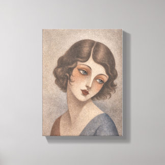 Impressão Em Tela Garota Tímida Flapper em cores pastel