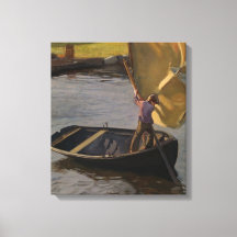 Garoto em veleiro no rio (por Magnus Enckell)