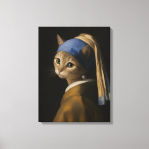 Impressão Em Tela Gata Fofa Com um Brinco de Pérola Arte de Desenho