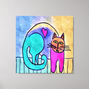 Impressão Em Tela Gatinho Adora Abstrato
