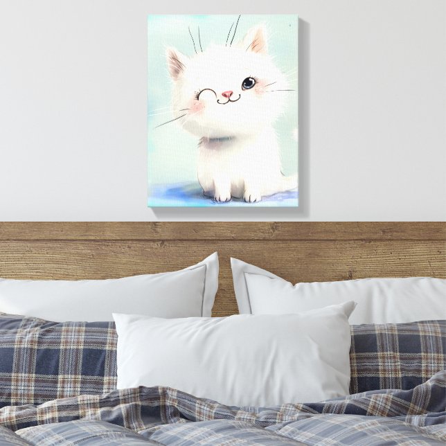Impressão Em Tela Gatinho Branco Bonito (Insitu(Quarto))