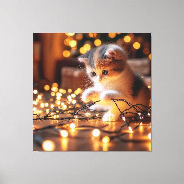 Impressão Em Tela gatinho e luzes (Frente)