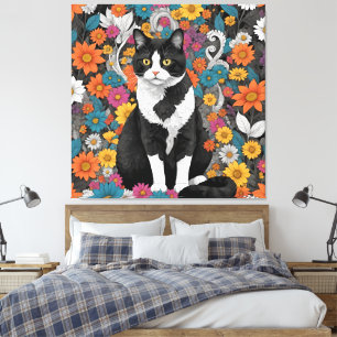 Impressão Em Tela Gatinho entre as flores